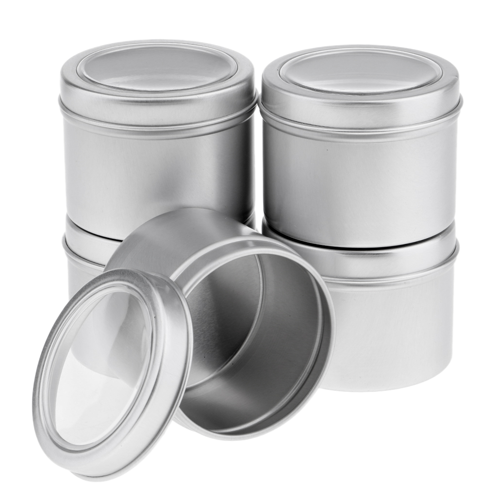 Tin Container Lid - 丸型アルミ製の空き容器（60ml）。ねじ式の蓋が付いており、化粧品の保管や旅行用として最適。