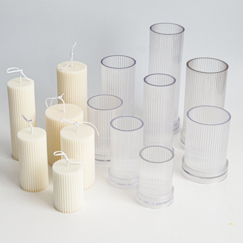 Candle Making Kits - 新しいDIYピンストライプ模様の円筒形キャンドル用プラスチック型。細かい歯の模様が施されたキャンドル用PCアクリルプラスチック型。キャンドル作りキット用型。