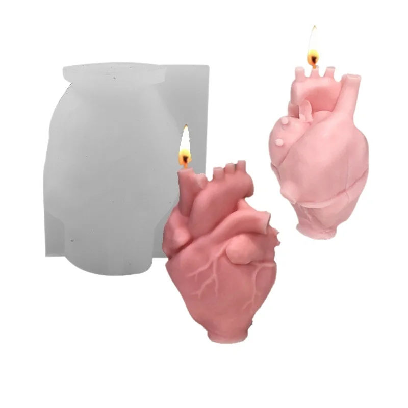 Candle Making Kits - DIY人間の心臓型シリコンキャンドル型 クリエイティブ3Dハートキャンドル製作キット 手作り石膏樹脂石鹸型 ホームアートワーク