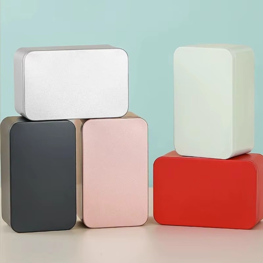Tin Container Lid - 新しい無地のブリキ缶、蓋付きティーケース、正方形の収納ボックス、クッキー容器