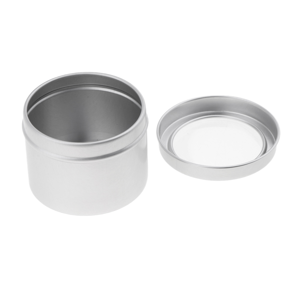 丸型アルミ製の空き容器（60ml）。ねじ式の蓋が付いており、 - Tin Container Lid のレビューと価格