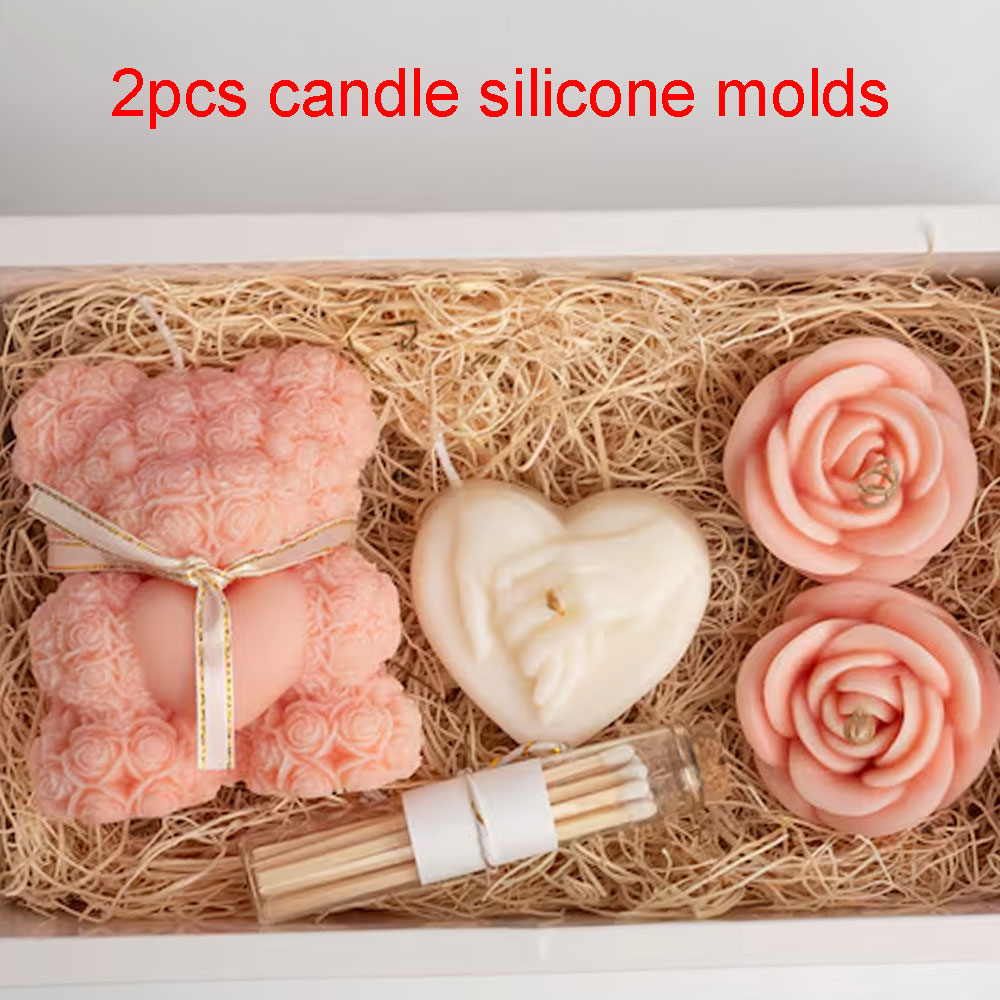 テディベアヒートローズシリコーンキャンドルモールド 3 個レ - Candle Making Kits のレビューと価格
