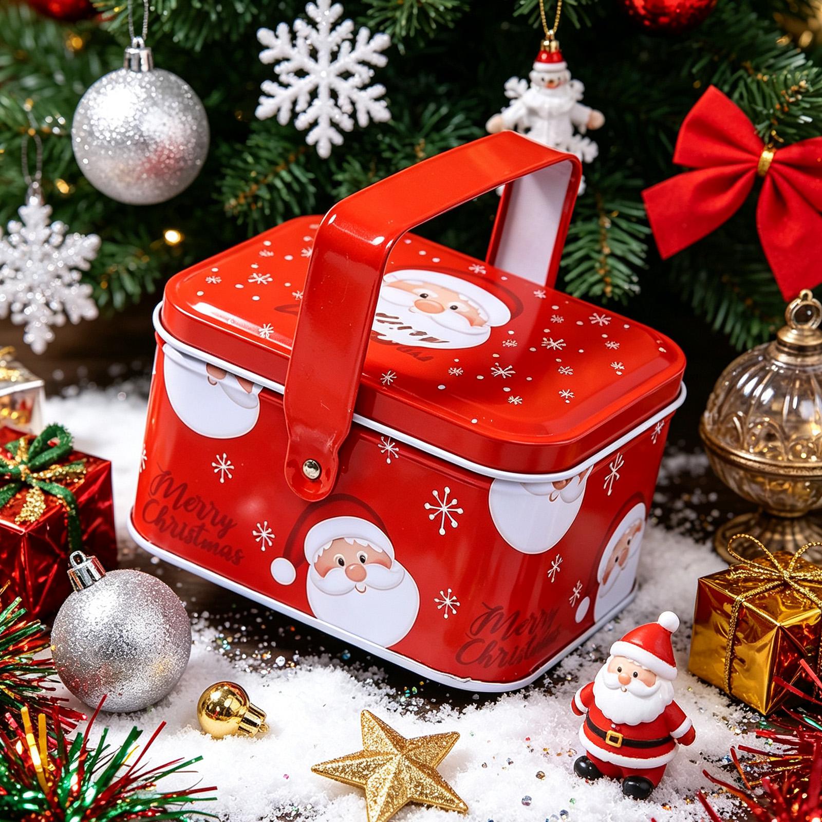 クリスマス柄のクッキー缶、蓋と取っ手付きの金属製収納ボックス - Tin Container Lid のレビューと価格